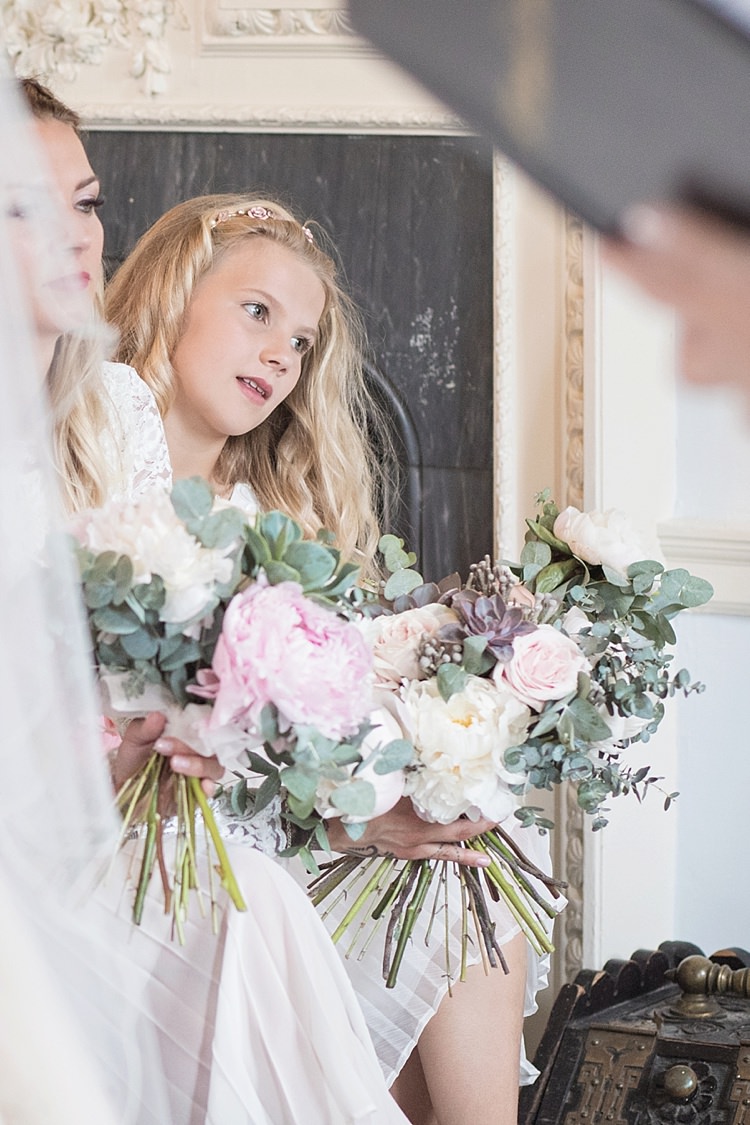 Bouquet Flower Girl Bridesmaid Eucalyptus Succulents Roses Peonies Greenery Loose Classic Romantic Pretty Wedding https://kerryannduffy.com/
