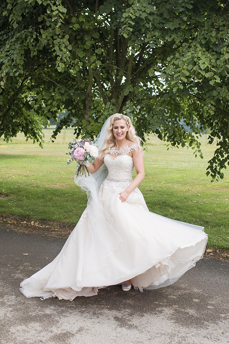 Bride Bridal Dress Gown Ronald Joyce Strapless Sweetheart Crystal Swarovski Shoulder Necklace Veil Blush Bouquet Peonies Roses Eucalyptus Classic Romantic Pretty Wedding https://kerryannduffy.com/