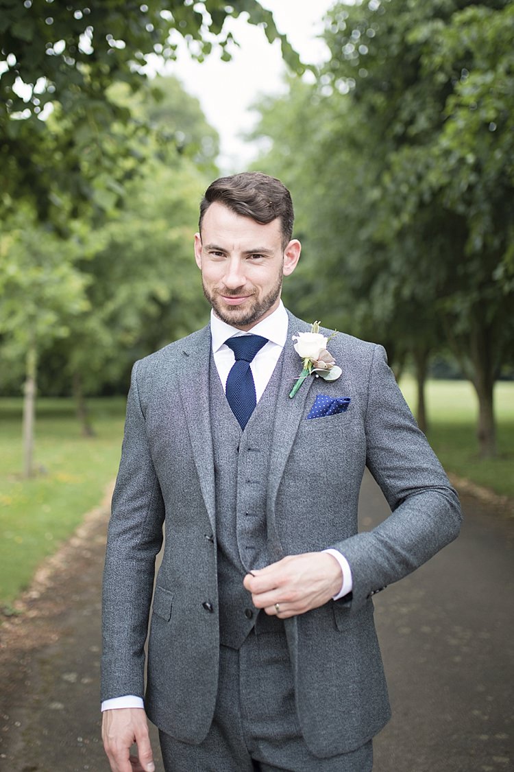 Reiss Groom Grey Wool Three Piece Waistcoat Blue Tie Pocket Square Classic Romantic Pretty Wedding https://kerryannduffy.com/