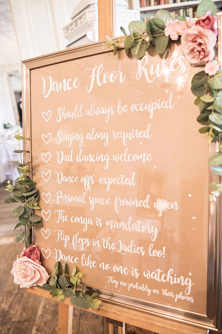 Sign Dance Floor Rules Frame Gold Modern Calligraphy Roses Eucalyptus Easel Classic Romantic Pretty Wedding https://kerryannduffy.com/