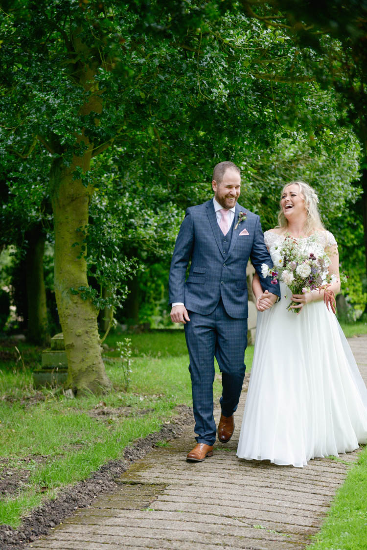Bride Bridal Justin Alexander Dress Gown A Line Slaters Menswear Groom Grey Checked Three Piece Waistcoat Suit Pocket Square Watch Pink Tie Fun Pastel Country Marquee Wedding http://kimberleywaterson.com/