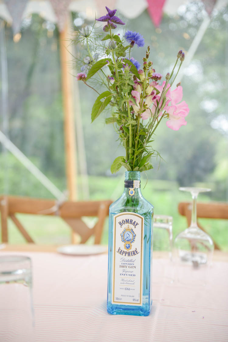 Gin Bottle Flower Florals Meadow Wild Fun Pastel Country Marquee Wedding http://kimberleywaterson.com/