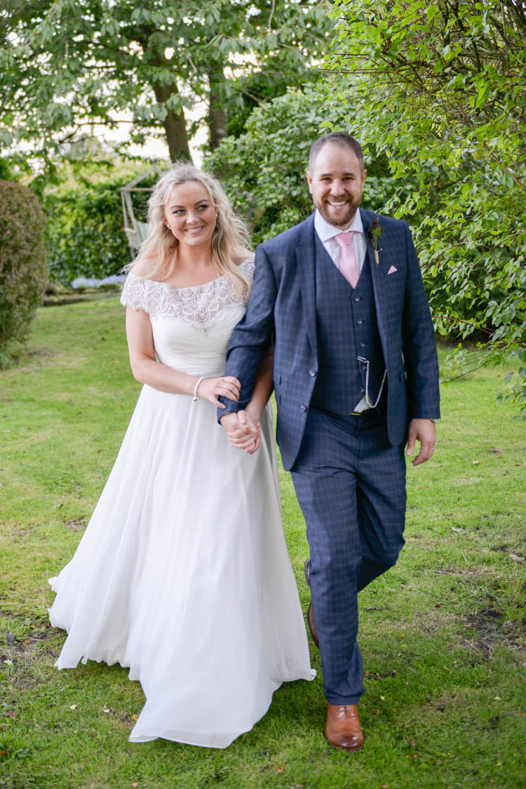 Bride Bridal Justin Alexander Dress Gown A Line Slaters Menswear Groom Grey Checked Three Piece Waistcoat Suit Pocket Square Watch Pink Tie Fun Pastel Country Marquee Wedding http://kimberleywaterson.com/