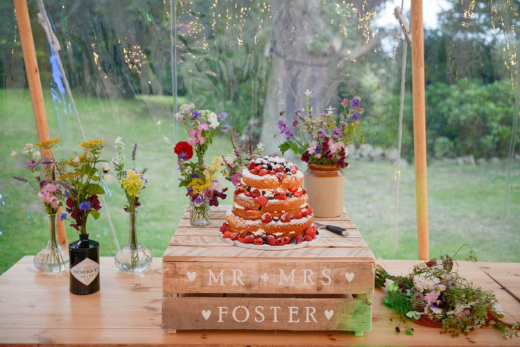 Cake Table Naked Victoria Sponge Crate Mr & Mrs Rustic Wild Flower Florals Meadow Jars Vase Gin Bottle Fun Pastel Country Marquee Wedding http://kimberleywaterson.com/