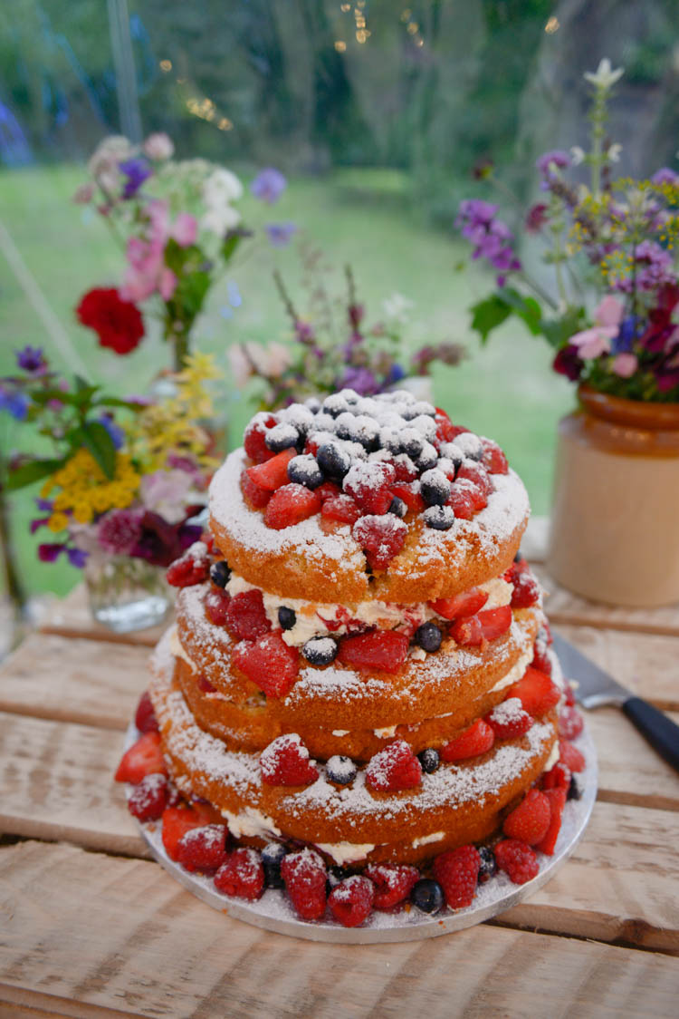 Naked Victoria Sponge Cake Fruit Berries Fun Pastel Country Marquee Wedding http://kimberleywaterson.com/