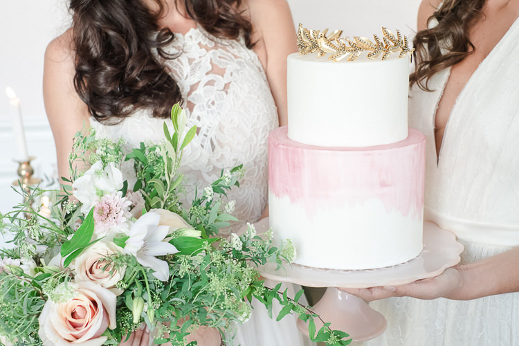 Pink Ombre Watercolour Cake Gold Topper Light Soft Romantic Wedding Ideas http://www.vanessavelez.photo/