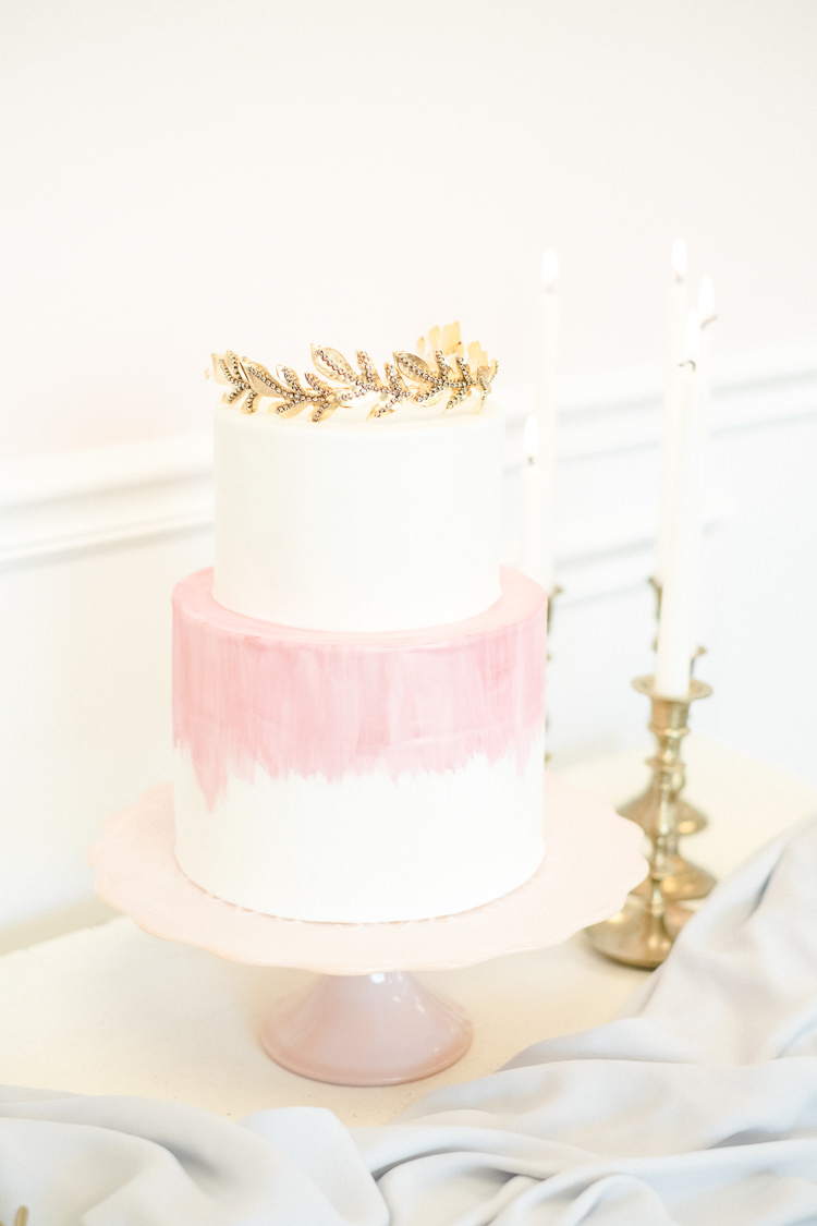 Pink Ombre Watercolour Cake Gold Topper Light Soft Romantic Wedding Ideas http://www.vanessavelez.photo/