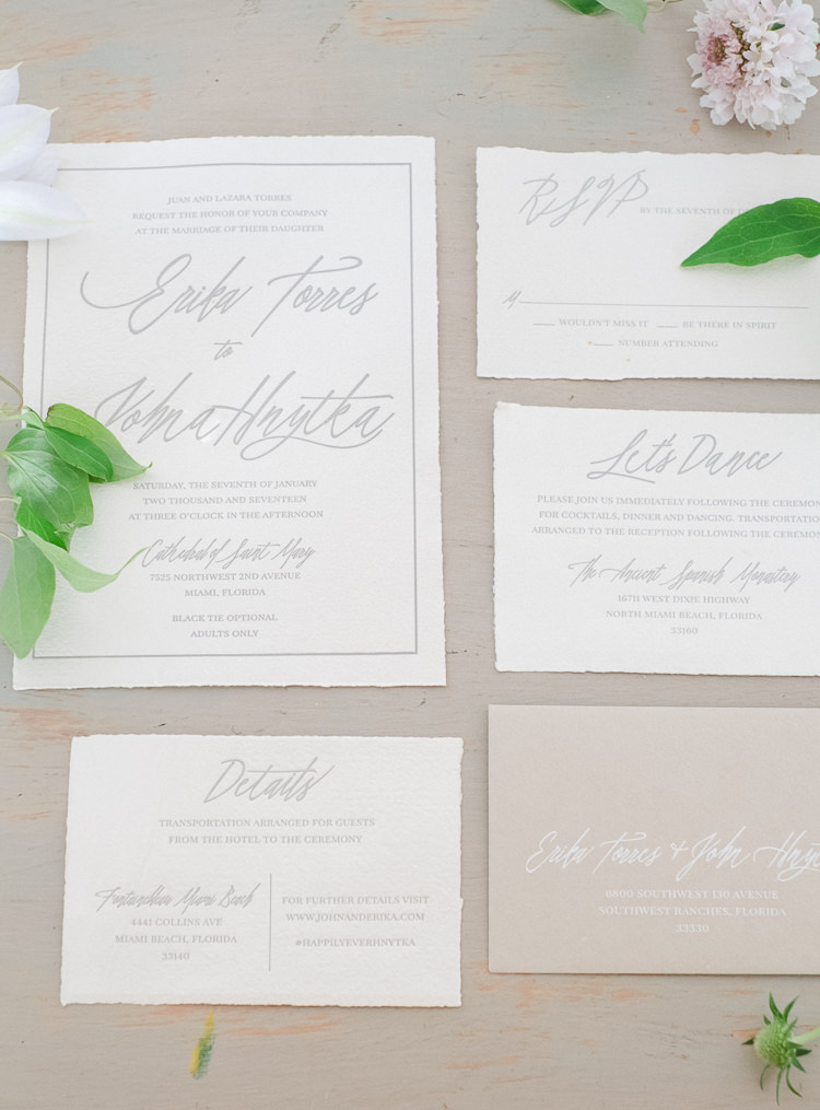 Stationery Invites Invitations Grey Neutral Calligraphy Light Soft Romantic Wedding Ideas http://www.vanessavelez.photo/