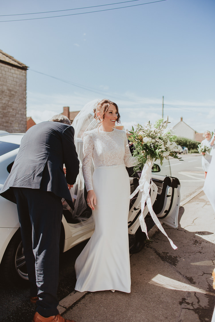 Lace Top Sleeves Bride Bridal Dress Gown Skirt Sassi Holford Rustic Greenery White Apple Orchard Wedding http://bigbouquet.co.uk/