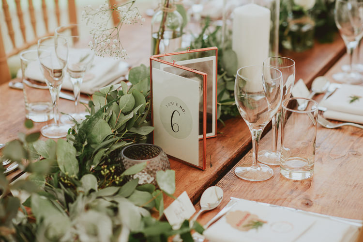 Table Numbers Copper Frame Rustic Greenery White Apple Orchard Wedding http://bigbouquet.co.uk/