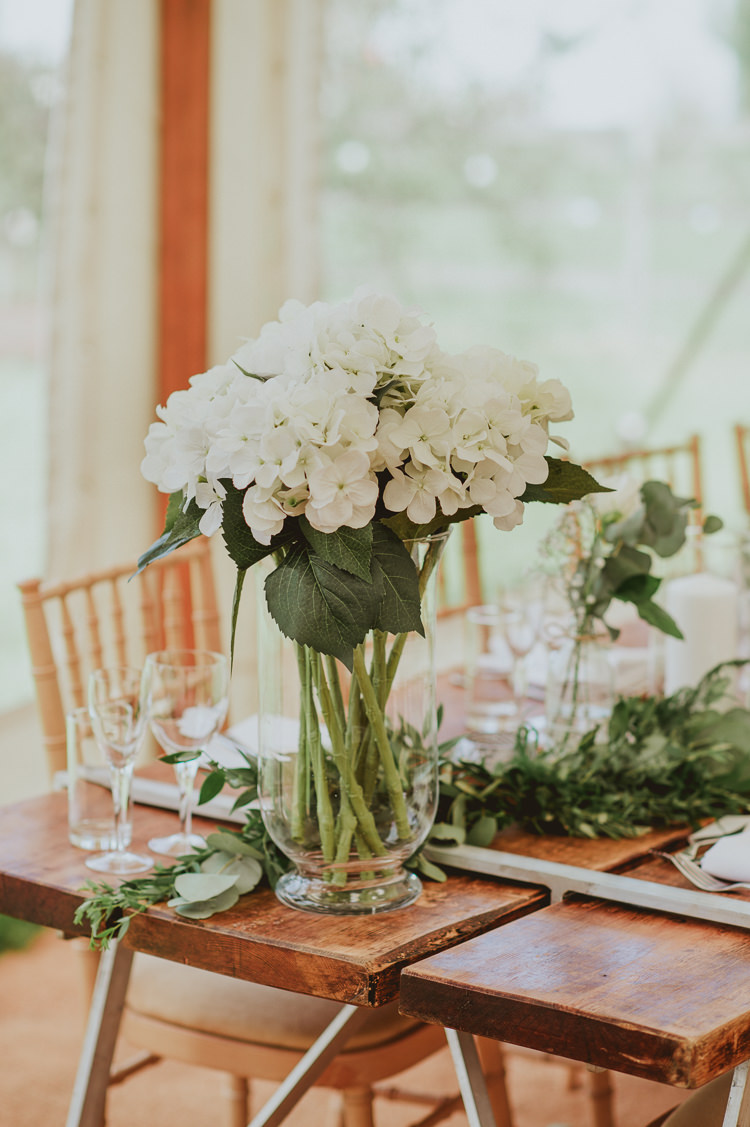 White Hydrangeas Flowers Decor Vase Table Rustic Greenery White Apple Orchard Wedding http://bigbouquet.co.uk/
