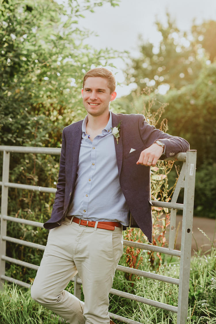 Groom Casual Jacket Chinos Rustic Greenery White Apple Orchard Wedding http://bigbouquet.co.uk/