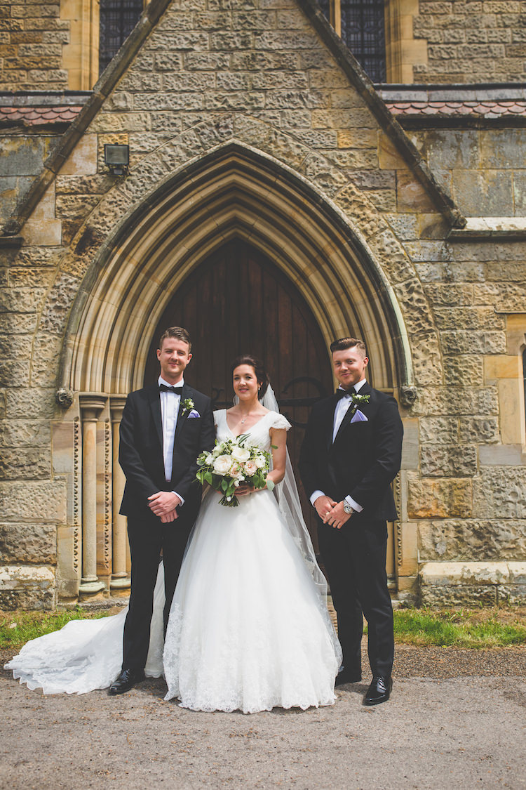 Bride Bridal Ronald Joyce A Line Dress Long Train Gown Groom Groomsmen Black Tie Glamour Country Estate Wedding https://www.chrisblackledgephotography.co.uk/
