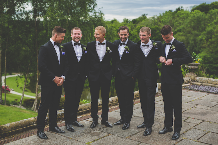 Groom Groomsmen Bow Tie Tuxedo Blue Pocket Square Black Tie Glamour Country Estate Wedding https://www.chrisblackledgephotography.co.uk/