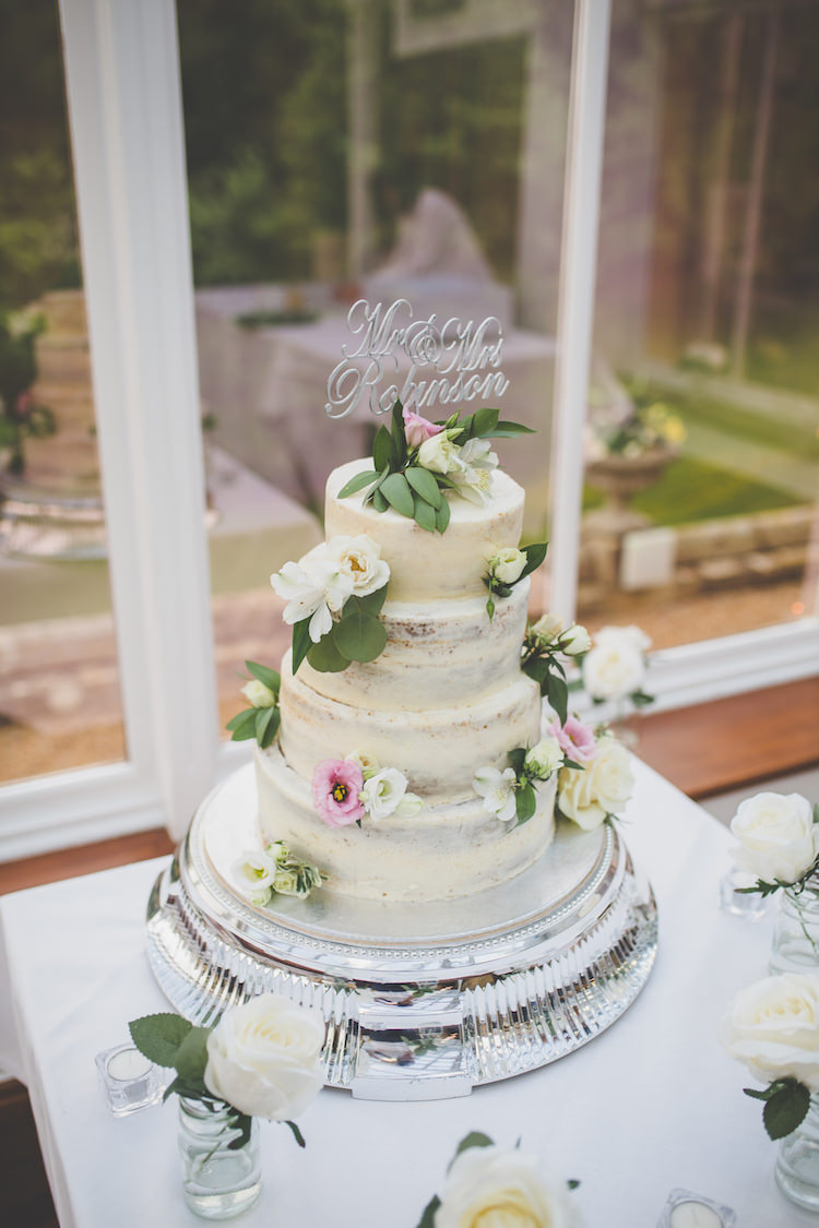 Semi-Naked Cake Buttercream Mr & Mrs Cut Out Topper Glitter Black Tie Glamour Country Estate Wedding https://www.chrisblackledgephotography.co.uk/