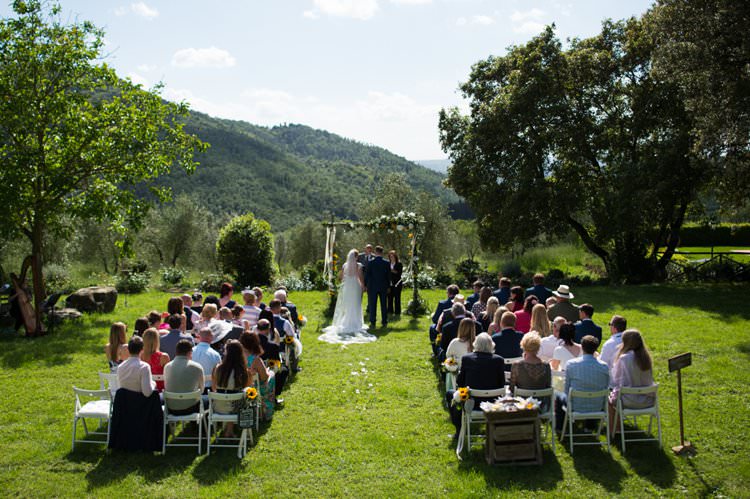 Ceremony Aisle Guests Yellow Navy Outdoor Tuscany Wedding http://www.natalymontanari.com/
