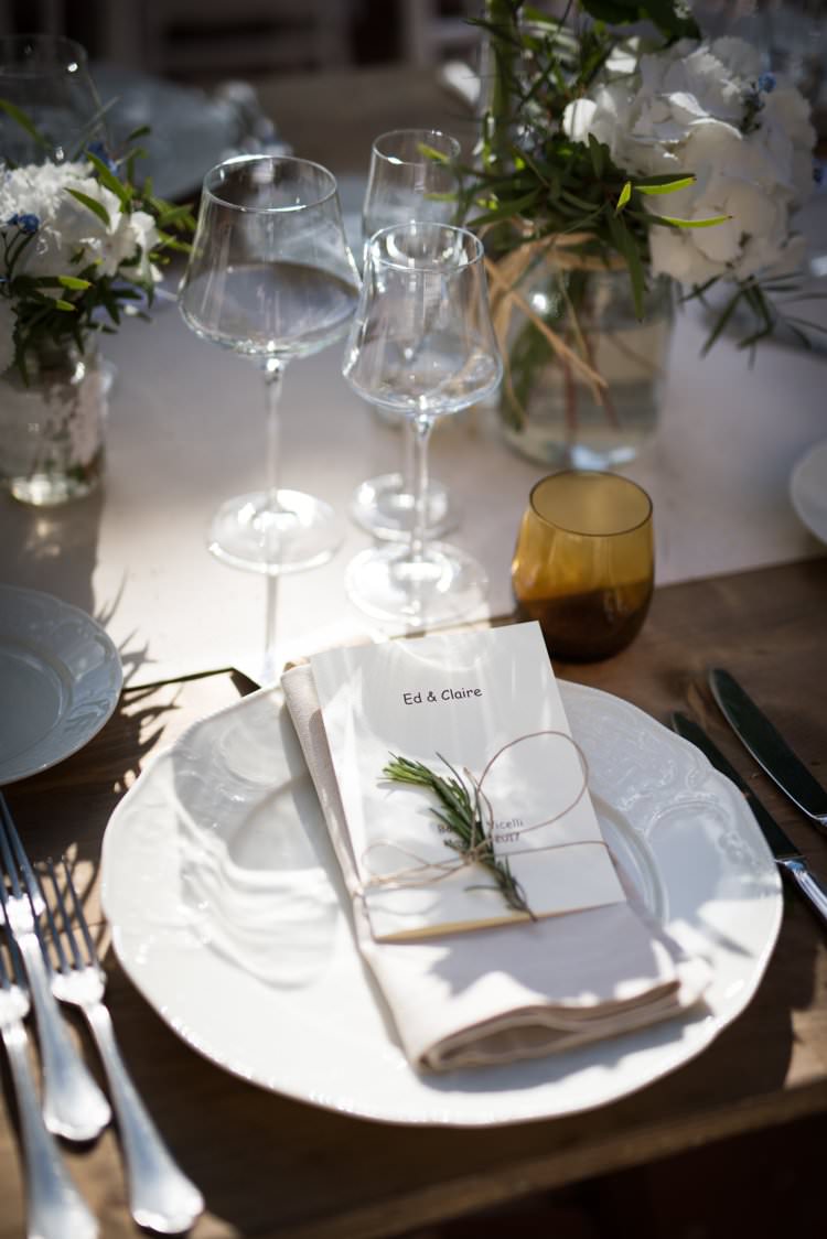 Rosemary Menu Table Decor Yellow Navy Outdoor Tuscany Wedding http://www.natalymontanari.com/