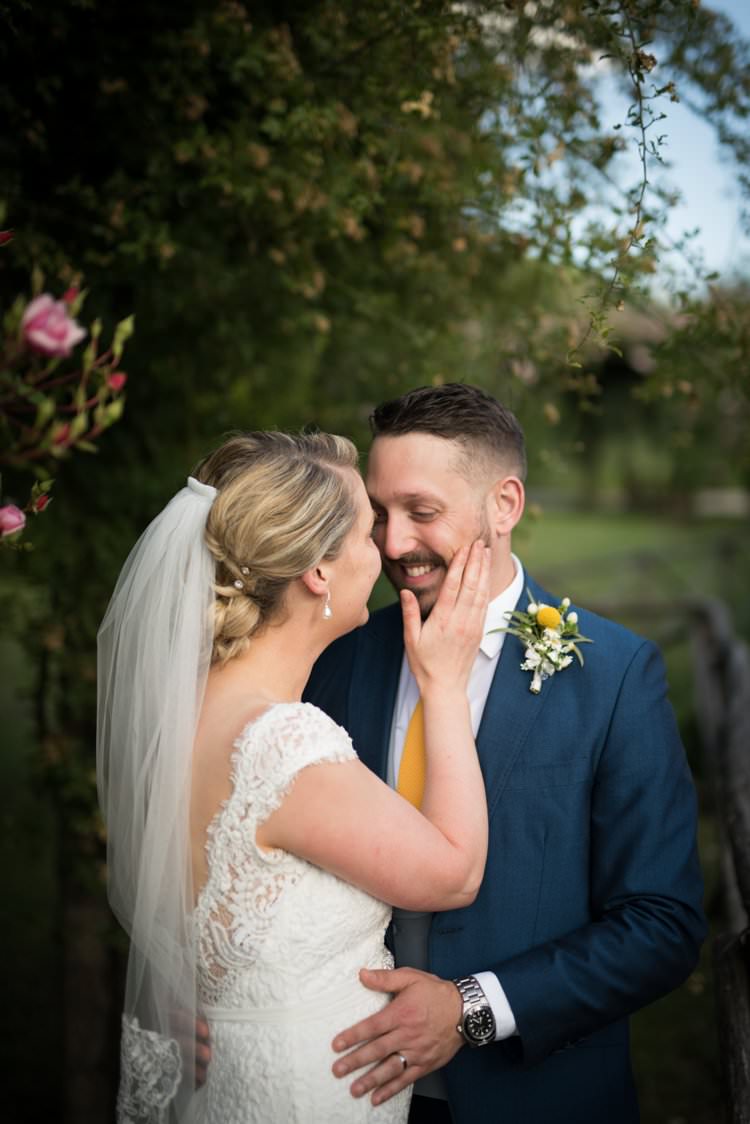 Bride Groom Lace Gown Cap Sleeve Long Veil Yellow Navy Outdoor Tuscany Wedding http://www.natalymontanari.com/