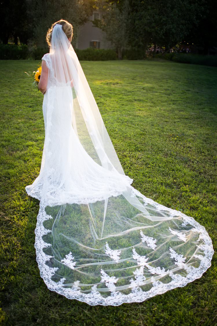 Veil Long Lace Up-Do Scoop Back Gown Cap Sleeve Yellow Navy Outdoor Tuscany Wedding http://www.natalymontanari.com/