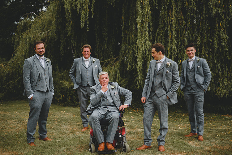 Groom Groomsmen Grey Tweed Suits Bow Ties Vintage Retro Inspired Pastel Wedding https://www.georgiarachael.com/