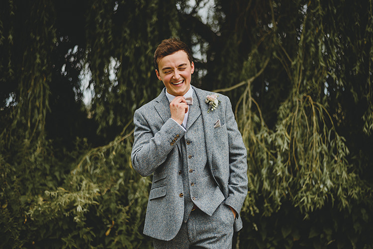 Grey Tweed Suit Bow Tie Broom Style Vintage Retro Inspired Pastel Wedding https://www.georgiarachael.com/