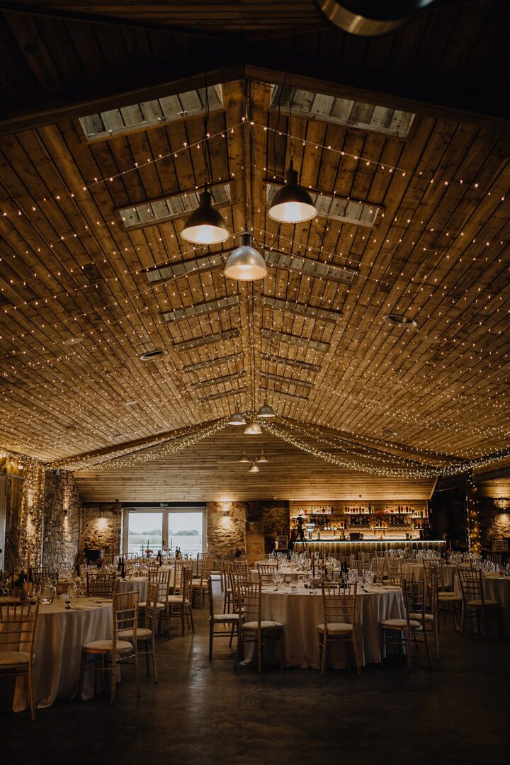 Barn Wedding Fairy Light Ceiling Decor Martin Venherm Photography