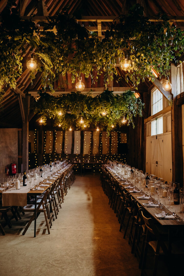 Barn Wedding Greenery Hops Light Bulbs Decor Richard Skins Photography