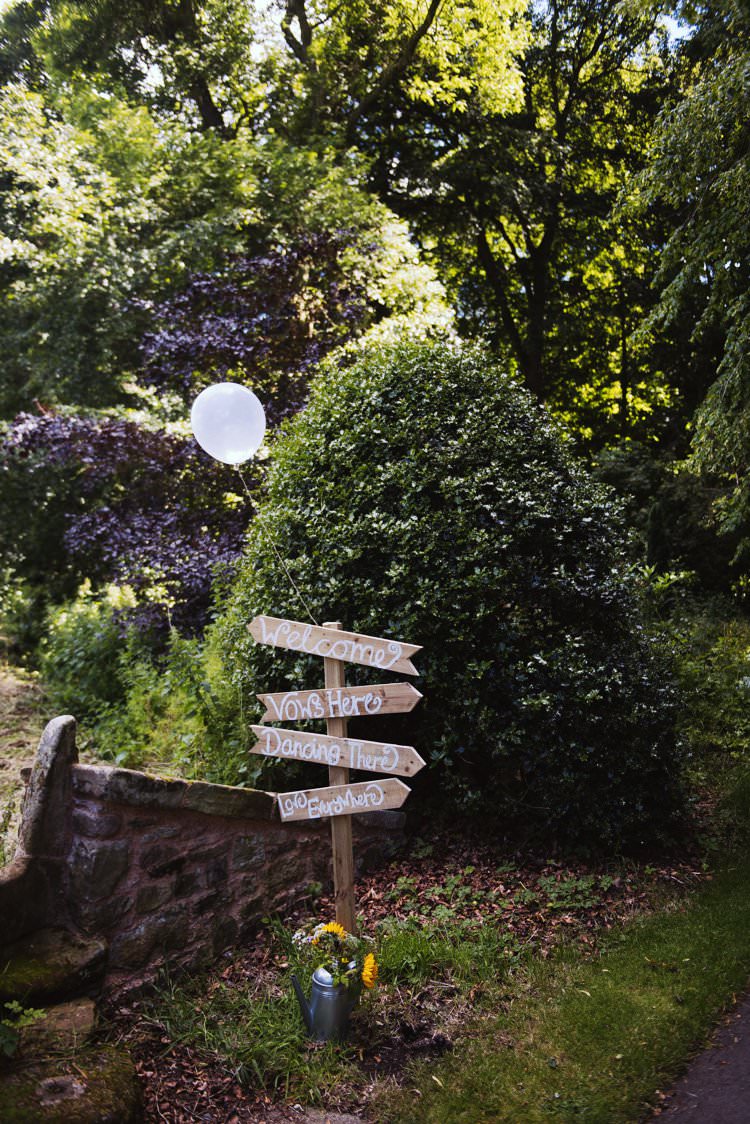 Wooden Sign Post Balloons Flowers Bohemian Creative Summer Barn Wedding http://www.pocketsquarephotography.com/