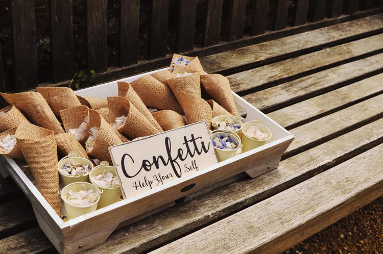 Hessian Burlap Confetti Cones Tray Bohemian Creative Summer Barn Wedding http://www.pocketsquarephotography.com/
