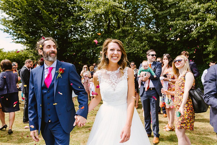 Bride Bridal Lace Embellished Mesh ASOS Sleeveless Tea Length Dress Gown Next Groom Pink Tie Waistcoat Three Piece Multicoloured Hand Made Fun Outdoor Wedding https://www.sharrongibson.co.uk/