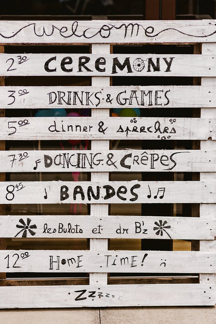 Pallet Sign Order of the Day Painted Multicoloured Hand Made Fun Outdoor Wedding https://www.sharrongibson.co.uk/