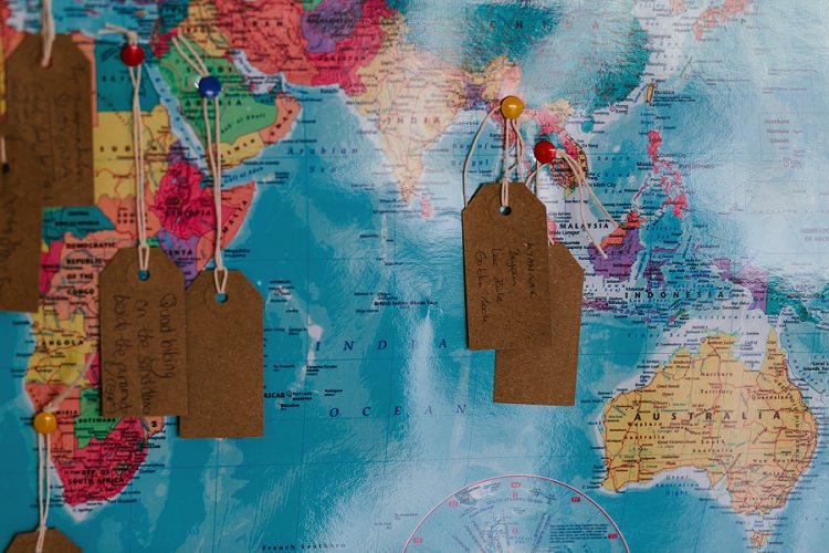 Bucket List Map Guest Book Luggage Tags String Multicoloured Hand Made Fun Outdoor Wedding https://www.sharrongibson.co.uk/
