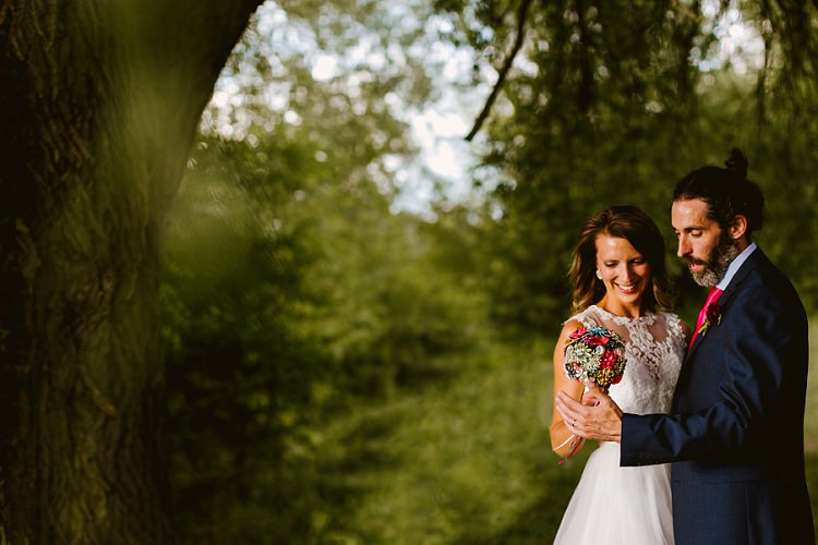 Bride Bridal Lace Embellished Mesh ASOS Sleeveless Tea Length Dress Gown Next Groom Pink Tie Waistcoat Three Piece Button Bouquet Multicoloured Hand Made Fun Outdoor Wedding https://www.sharrongibson.co.uk/