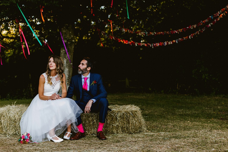 Bride Bridal Lace Embellished Mesh ASOS Sleeveless Tea Length Dress Gown Next Groom Pink Tie Waistcoat Three Piece Multicoloured Hand Made Fun Outdoor Wedding https://www.sharrongibson.co.uk/