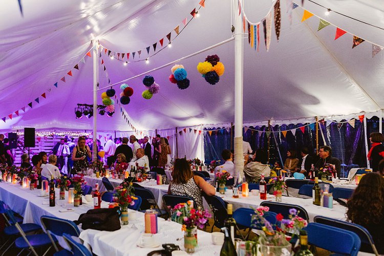 Traditional Pole Tent Marquee Bunting Paper Pom Poms Purple Light Multicoloured Hand Made Fun Outdoor Wedding https://www.sharrongibson.co.uk/
