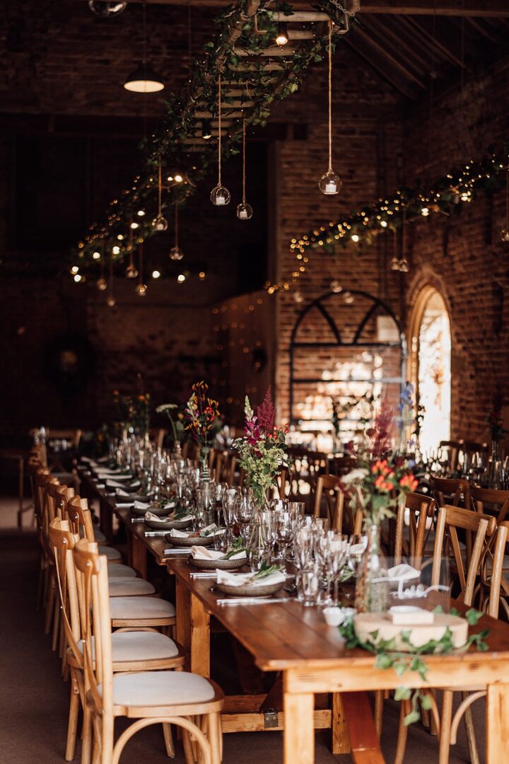 Cosy Barn Wedding Reception Long Tables Bloom Weddings