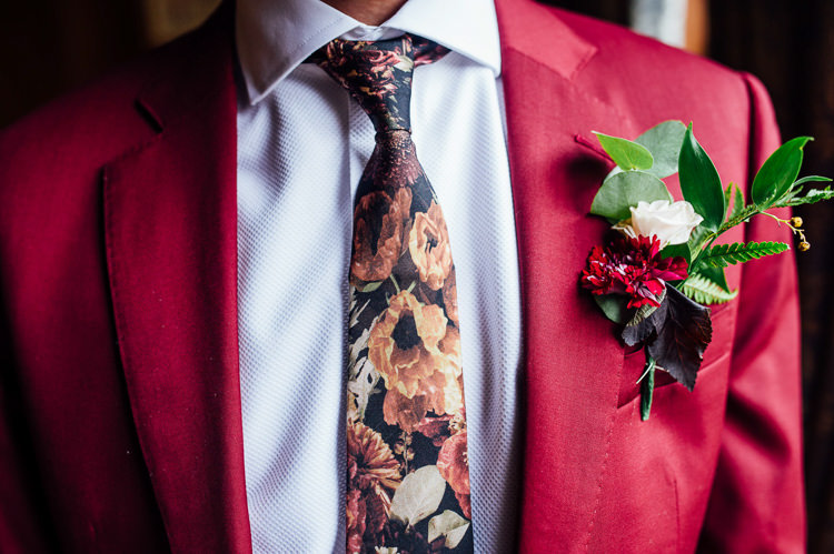 Floral Tie Groom Style Whimsical Stylish Burgundy Rose Gold Tent Wedding https://www.jakemorley.co.uk/