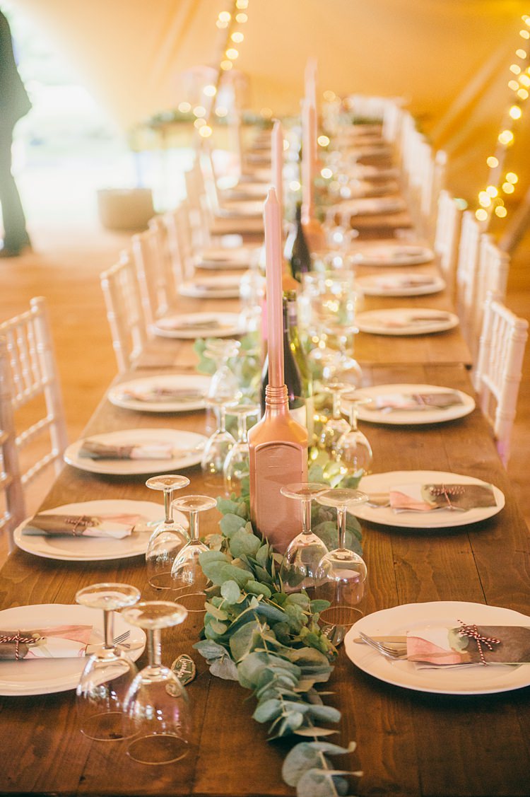 Bottle Candles Greenery Foliage Table Runner Swag Garland Whimsical Stylish Burgundy Rose Gold Tent Wedding https://www.jakemorley.co.uk/