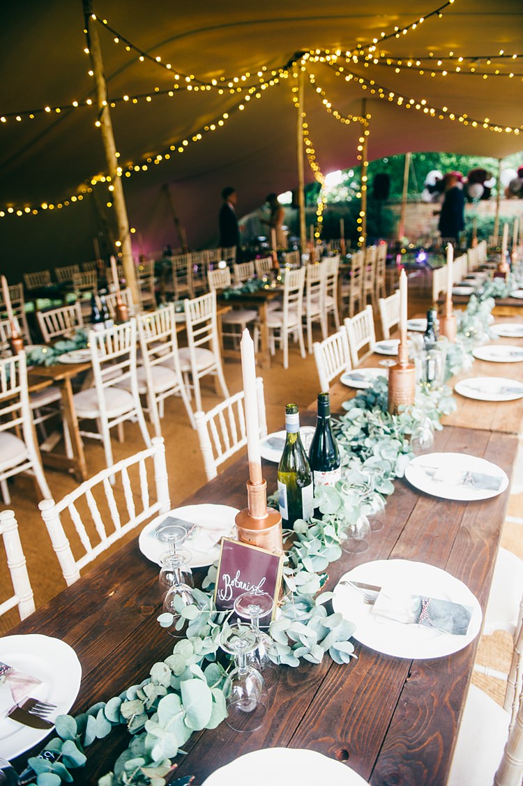 Stretch Tent Marquee Fairy Lights Rustic Tables Decor Whimsical Stylish Burgundy Rose Gold Tent Wedding https://www.jakemorley.co.uk/