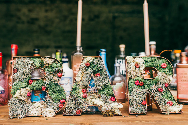 Bar Letters Moss Wire Whimsical Stylish Burgundy Rose Gold Tent Wedding https://www.jakemorley.co.uk/