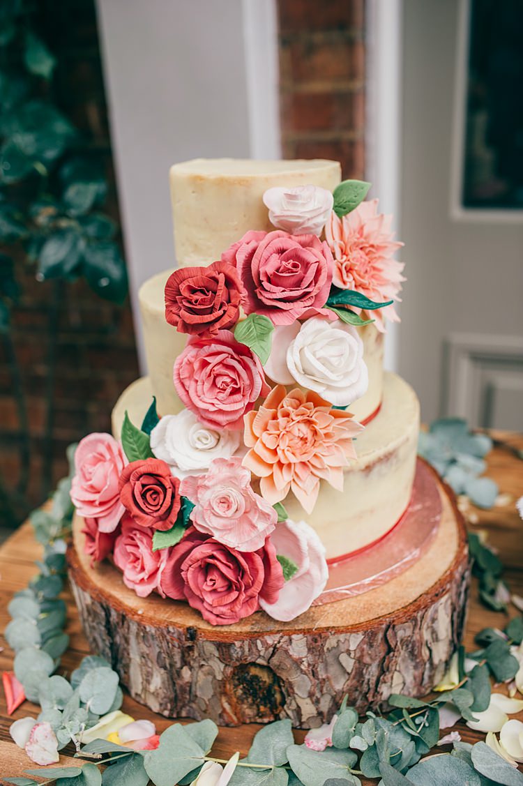 Buttercream Cake Flowers Floral Log Stand Greenery Whimsical Stylish Burgundy Rose Gold Tent Wedding https://www.jakemorley.co.uk/