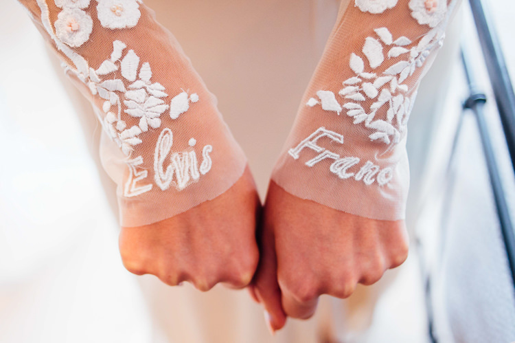 Hermione de Paula Dress Gown Bride Bridal Embroidered Sleeves Personalised Names Whimsical Stylish Burgundy Rose Gold Tent Wedding https://www.jakemorley.co.uk/