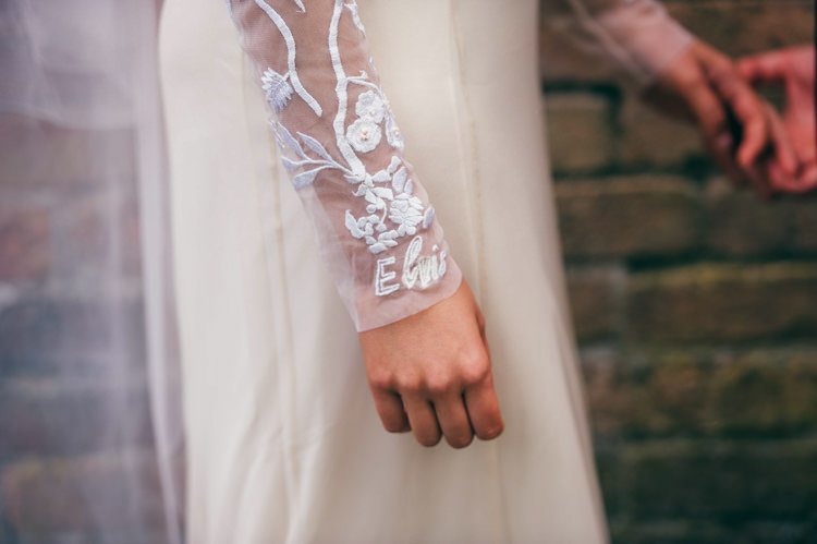 Hermione de Paula Dress Gown Bride Bridal Embroidered Sleeves Personalised Veil Whimsical Stylish Burgundy Rose Gold Tent Wedding https://www.jakemorley.co.uk/