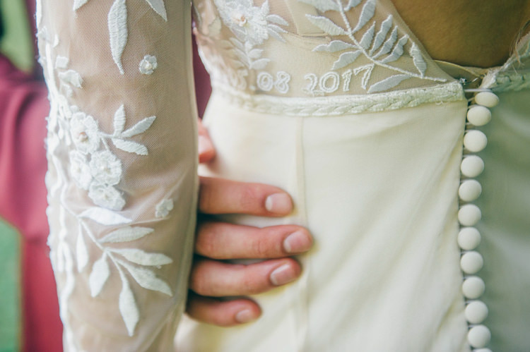 Hermione de Paula Dress Gown Bride Bridal Embroidered Personalised Name Whimsical Stylish Burgundy Rose Gold Tent Wedding https://www.jakemorley.co.uk/