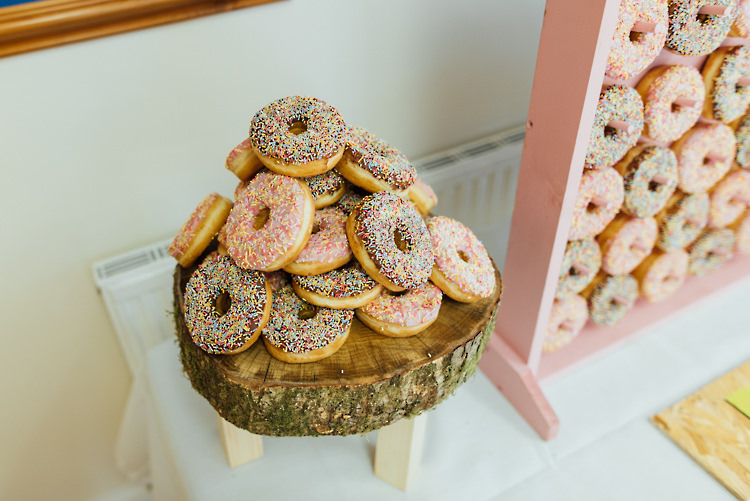 Donuts Alternative Colourful Outdoor Humanist Village Hall Wedding http://www.chebirchhayesphotography.com/
