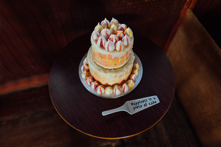 Drip Cake Orange Ombre Alternative Colourful Outdoor Humanist Village Hall Wedding http://www.chebirchhayesphotography.com/