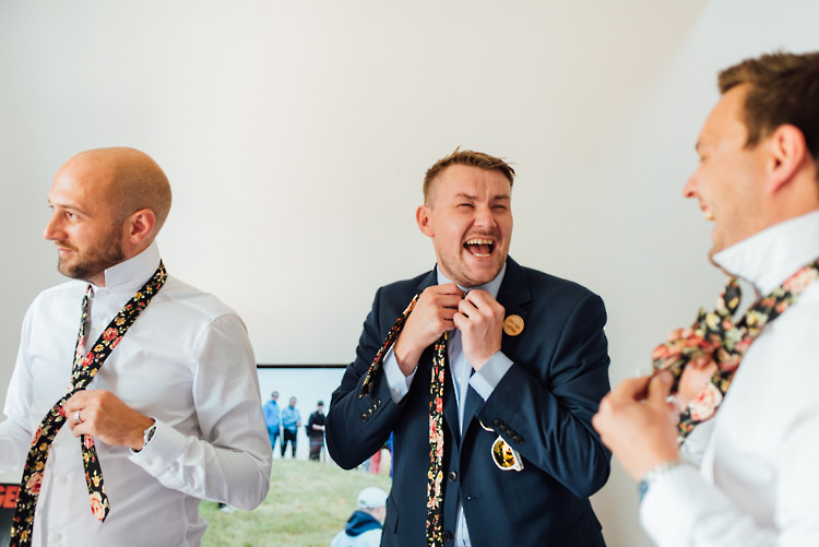 Floral Tie Groom Groomsen Alternative Colourful Outdoor Humanist Village Hall Wedding http://www.chebirchhayesphotography.com/