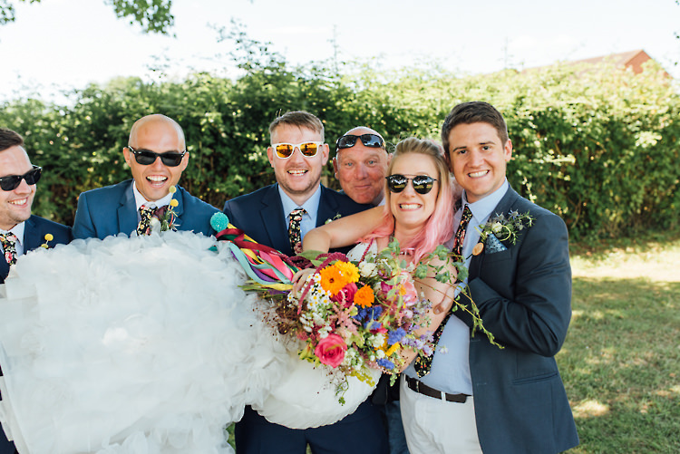 Groomsmen Sunglasses Jackets Chinos Alternative Colourful Outdoor Humanist Village Hall Wedding http://www.chebirchhayesphotography.com/