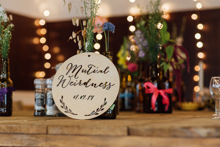 Mutual Weirdness Sign Wooden Alternative Colourful Outdoor Humanist Village Hall Wedding http://www.chebirchhayesphotography.com/