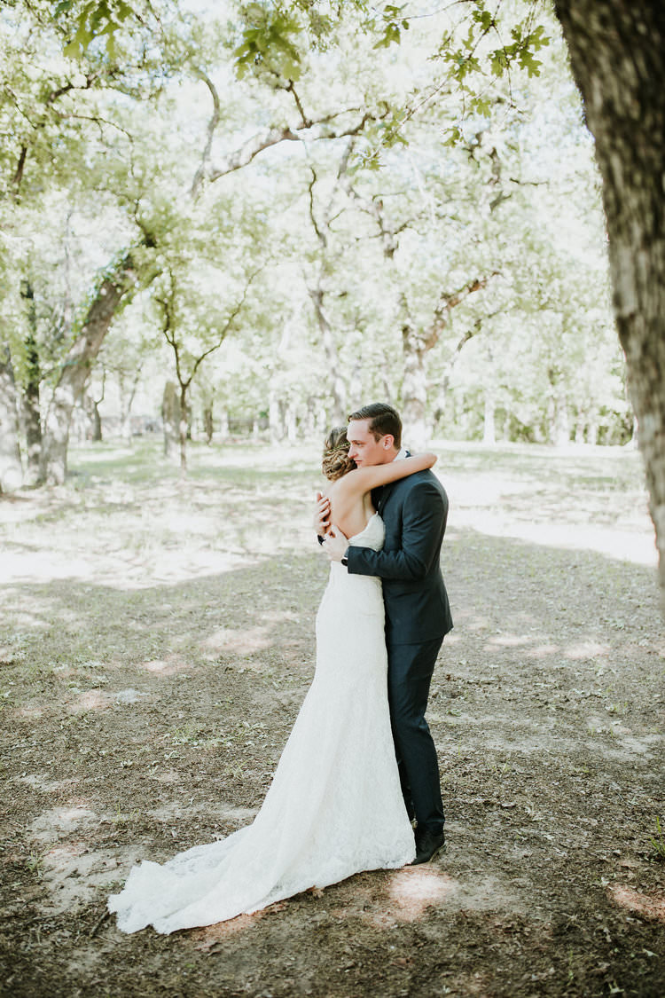 Outdoor Rustic Boho Forest First Look Bride Groom Morning Embrace | Organic Earthy Fun Wedding Oklahoma http://zaynewilliams.com/